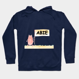 ABIE name. Personalized gift for birthday your friend. Cat character holding a banner Hoodie